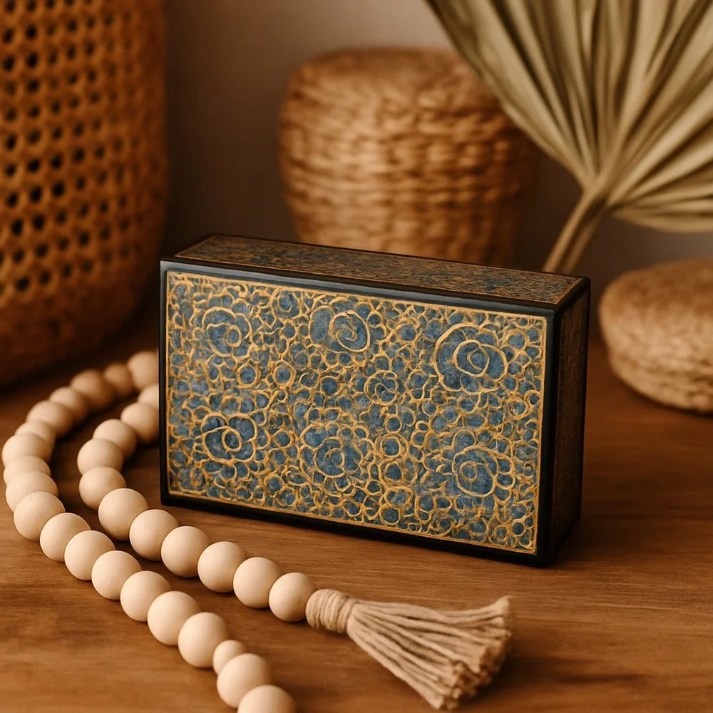 Vintage Hand-Painted Darjeeling Tea Box | Floral Lacquer Trinket Storage